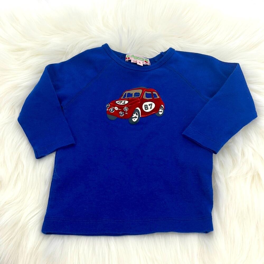 Bonpoint Mini Cooper Applique Long Sleeve Shirt - Blue/Red - 6 months